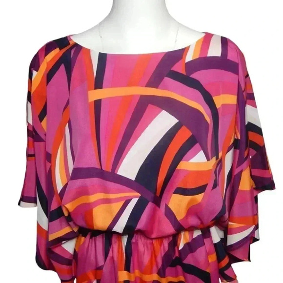 Trina Turk Mingus Kimono Sleeve Dress Size Medium Pink Blouson Boat Neck - Picture 2 of 6